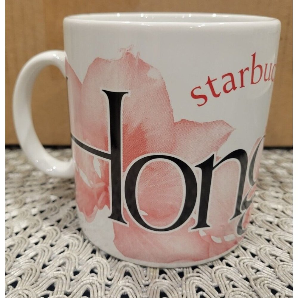 Starbucks Hong Kong City Mug Collector Series 2002‎ Red Orchid Large White